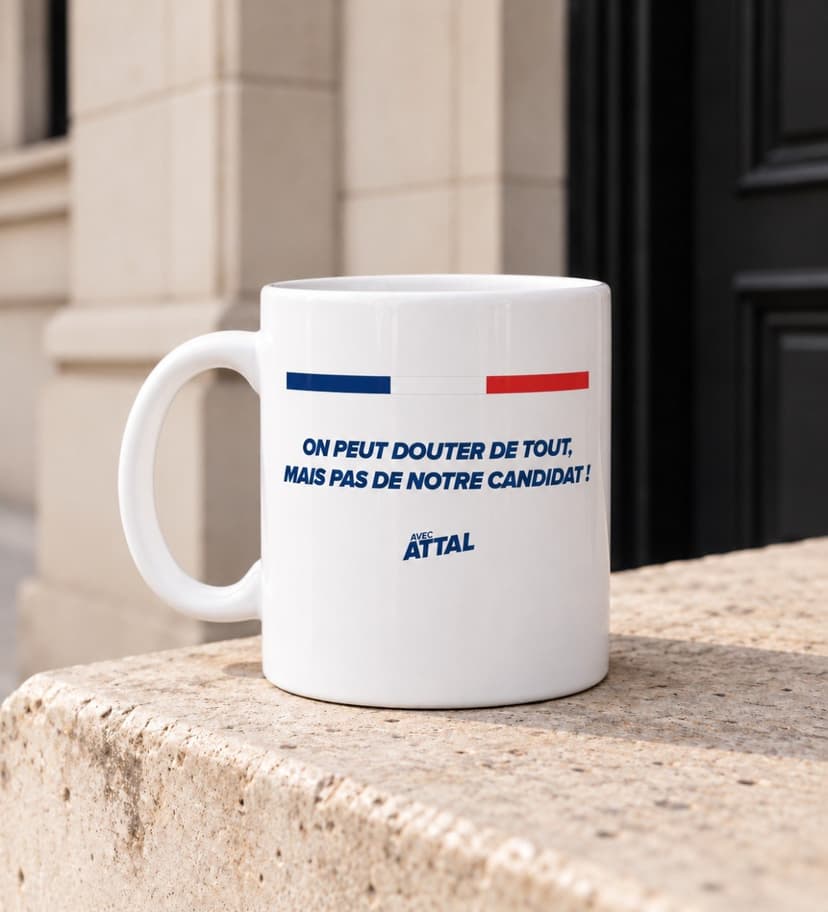 Mug "On peut douter de tout" — Attal 2027